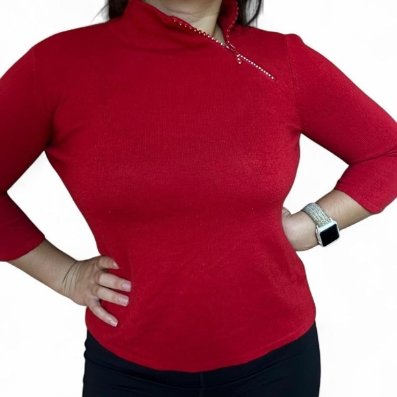 Vintage Rare Y2K Red Turtleneck with rhinestone zipper - Picture 1 of 5
